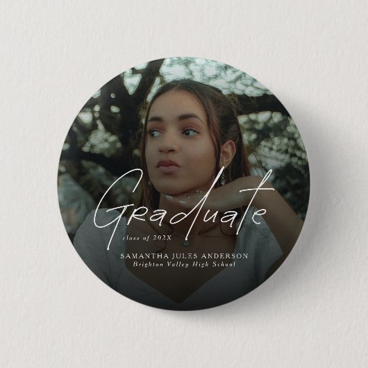Modern Script Photo Graduate  Button (Vorderseite)