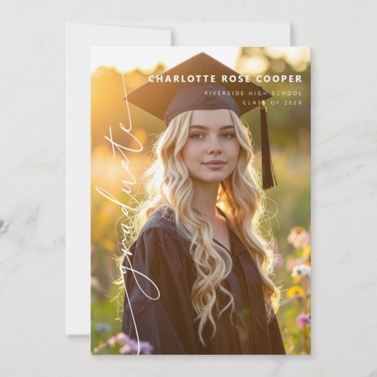 Modern Script Photo Graduation Announcement Ankündigung (Vorderseite)