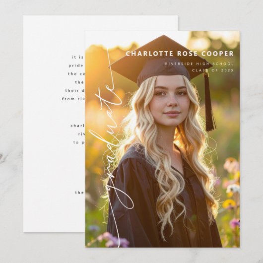 Modern Script Photo Graduation Announcement Ankündigung (Vorne/Hinten)