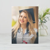 Modern Script Photo Graduation Announcement Einladung (Stehend Vorderseite)