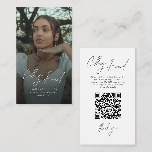 Modern Script Photo Graduation College Fund Begleitkarte (Vorne/Hinten)