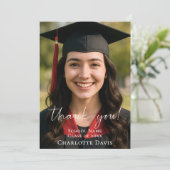 Modern script photo Graduation Dankeskarte (Stehend Vorderseite)