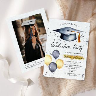 Modern Script Photo Graduation Party Invitation  Einladung