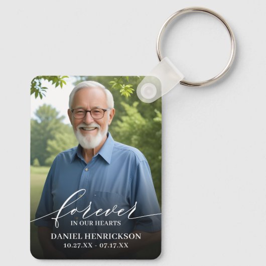 Modern Script Photo Memorial Forever in our Hearts Schlüsselanhänger (Rückseite)