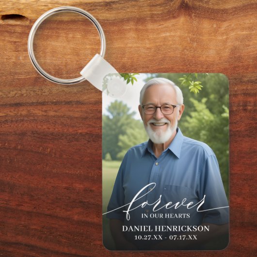 Modern Script Photo Memorial Forever in our Hearts Schlüsselanhänger (Vorderseite)