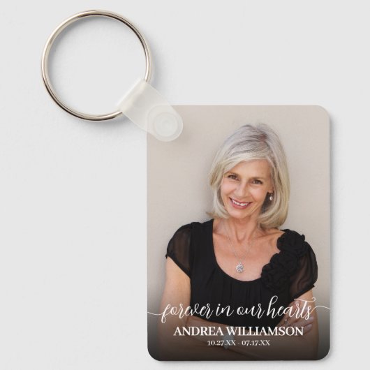 Modern Script Photo Memorial Forever in our Hearts Schlüsselanhänger (Vorderseite)