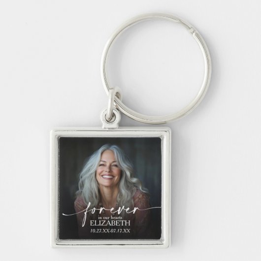 Modern Script Photo Memorial Forever in our Hearts Schlüsselanhänger (Vorne)