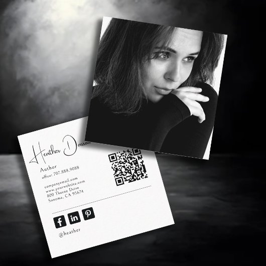 Modern Script Photo QR Code Author Writer Quadratische Visitenkarte