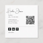Modern Script Photo QR Code Author Writer Quadratische Visitenkarte (Rückseite)