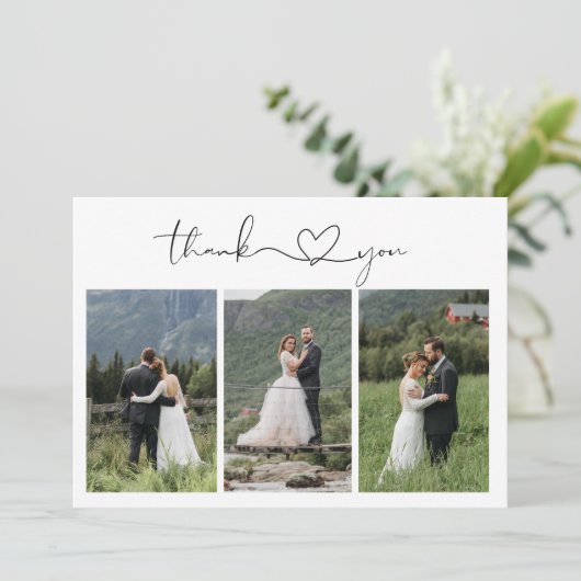 Modern Script Photo Wedding Dankeskarte (Stehend Vorderseite)