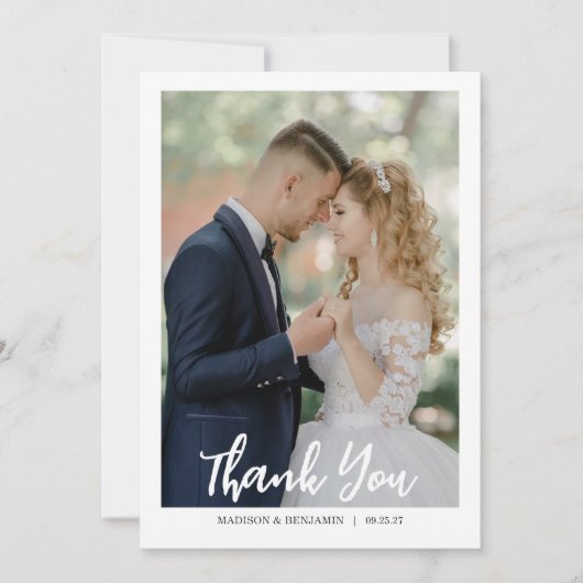Modern Script Photo Wedding Dankeskarte (Vorderseite)