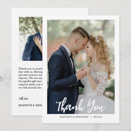 Modern Script Photo Wedding Dankeskarte (Vorne/Hinten)