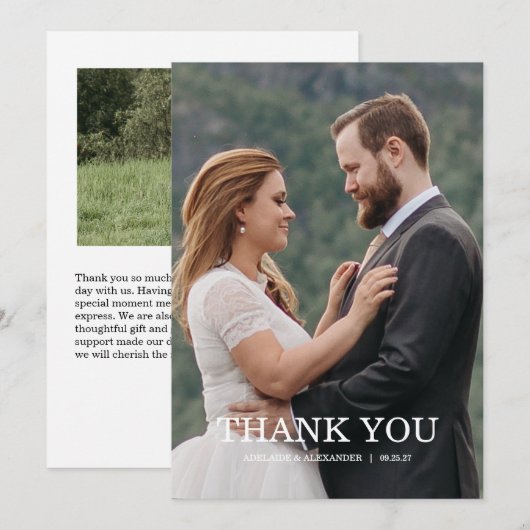 Modern Script Photo Wedding Dankeskarte (Vorne/Hinten)