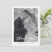 Modern Script Photo Wedding Dankeskarte (Stehend Vorderseite)