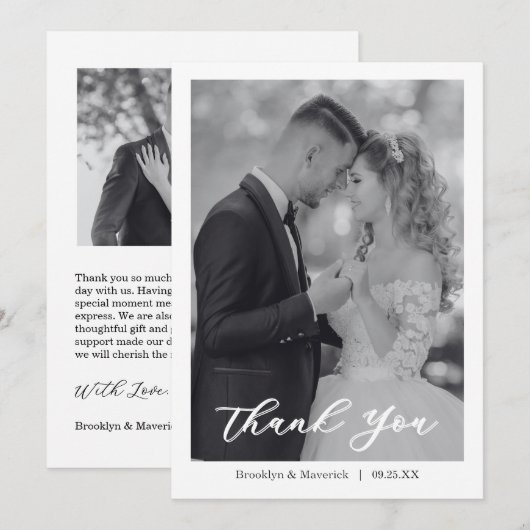 Modern Script Photo Wedding Dankeskarte (Vorne/Hinten)