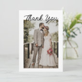 Modern Script Photo Wedding Dankeskarte (Stehend Vorderseite)