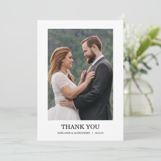 Modern Script Photo Wedding Dankeskarte (Stehend Vorderseite)