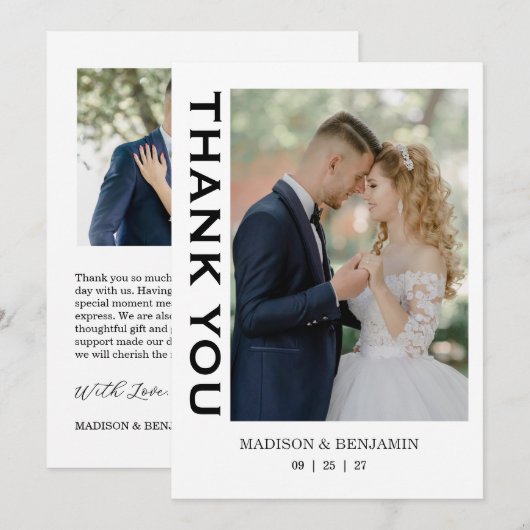 Modern Script Photo Wedding Dankeskarte (Vorne/Hinten)