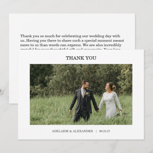 Modern Script Photo Wedding Dankeskarte (Vorne/Hinten)