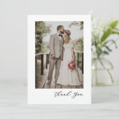 Modern Script Photo Wedding Dankeskarte (Stehend Vorderseite)