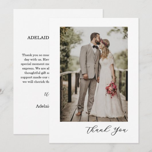 Modern Script Photo Wedding Dankeskarte (Vorne/Hinten)