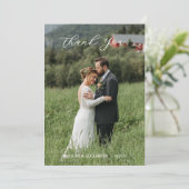 Modern Script Photo Wedding Dankeskarte (Stehend Vorderseite)