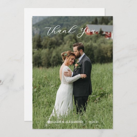 Modern Script Photo Wedding Dankeskarte (Vorne/Hinten)