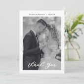 Modern Script Photo Wedding Dankeskarte (Stehend Vorderseite)