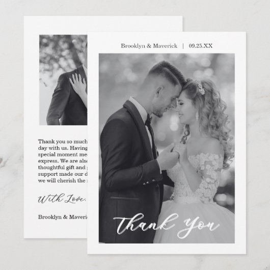 Modern Script Photo Wedding Dankeskarte (Vorne/Hinten)