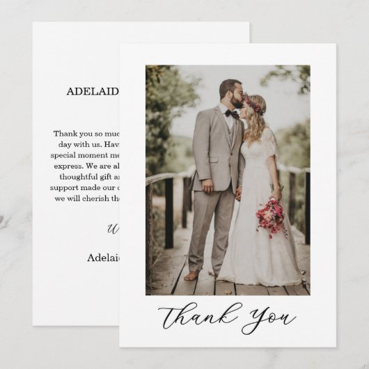 Modern Script Photo Wedding Dankeskarte (Vorne/Hinten)