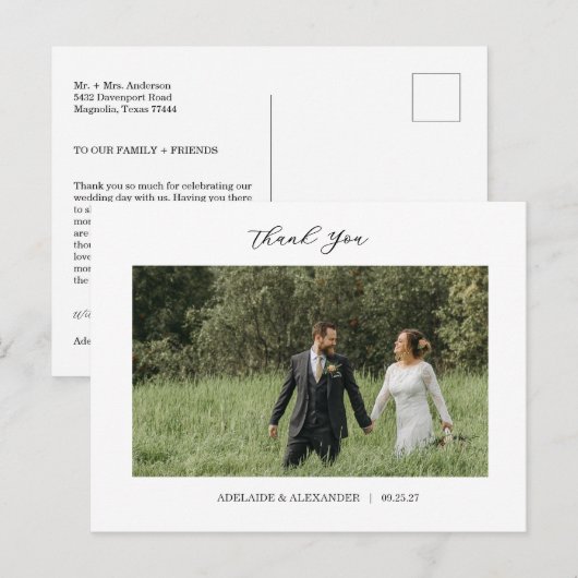 Modern Script Photo Wedding Postkarte (Vorne/Hinten)