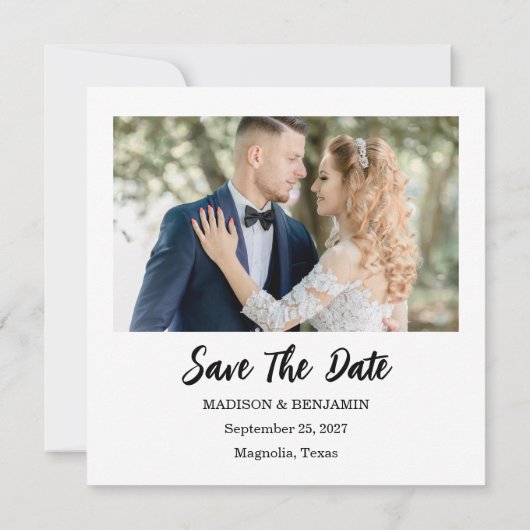 Modern Script Photo Wedding Save The Date (Rückseite)