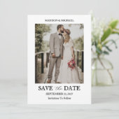 Modern Script Photo Wedding Save The Date Einladung (Stehend Vorderseite)