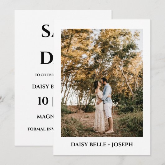 Modern Script Photo Wedding Save The Date Einladung (Vorne/Hinten)
