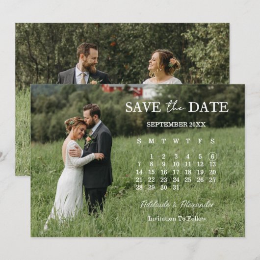 Modern Script Photo Wedding Save The Date Einladung (Vorne/Hinten)