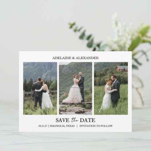 Modern Script Photo Wedding Save The Date Einladung (Stehend Vorderseite)