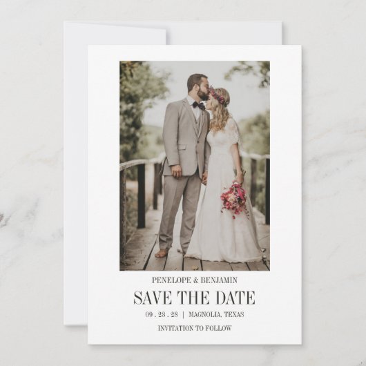 Modern Script Photo Wedding Save The Date Einladung (Vorderseite)