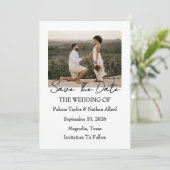Modern Script Photo Wedding Save The Date Einladung (Stehend Vorderseite)