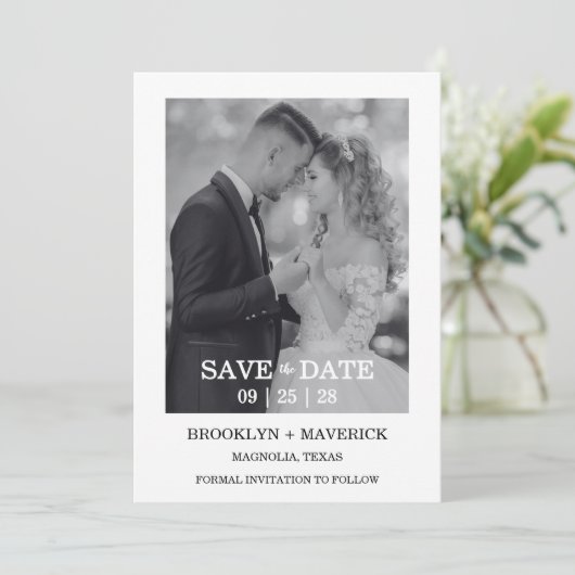 Modern Script Photo Wedding Save The Date Einladung (Stehend Vorderseite)