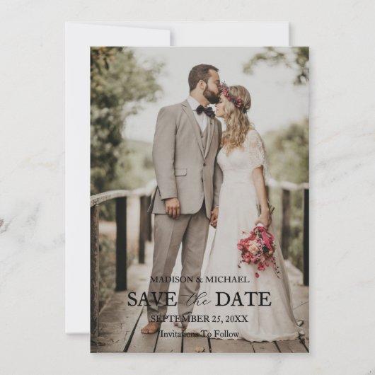 Modern Script Photo Wedding Save The Date Einladung (Vorderseite)