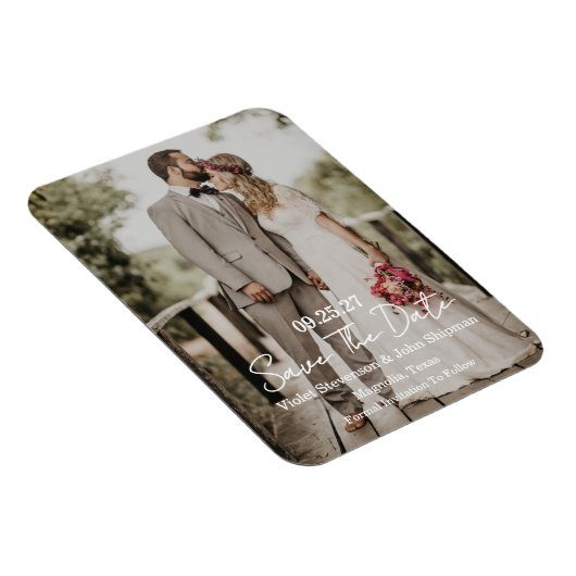 Modern Script Photo Wedding Save The Date Magnet (Rechte Seite)