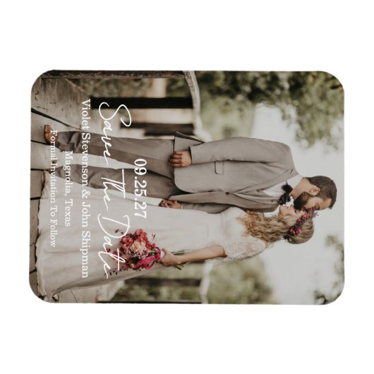 Modern Script Photo Wedding Save The Date Magnet (Horizontal)