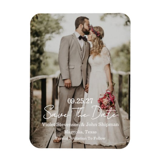 Modern Script Photo Wedding Save The Date Magnet (Vertikal)