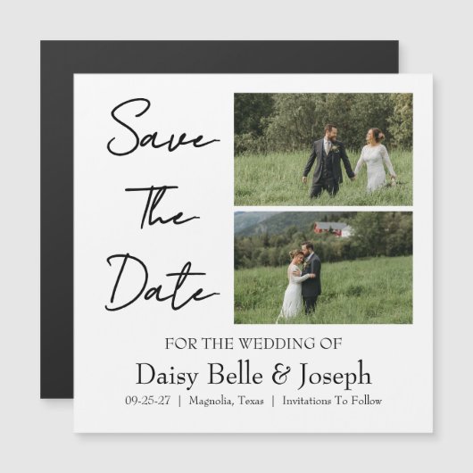 Modern Script Photo Wedding Save The Date Magneteinladung (Vorne/Hinten)