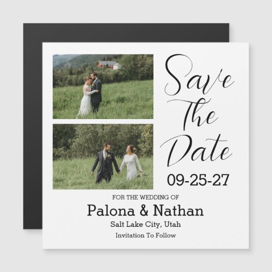 Modern Script Photo Wedding Save The Date Magneteinladung (Vorne/Hinten)