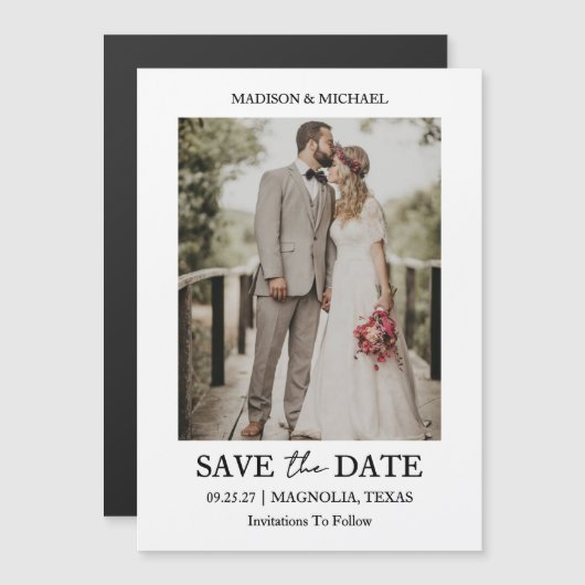 Modern Script Photo Wedding Save The Date Magneteinladung (Vorne/Hinten)