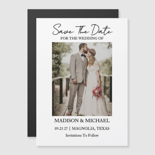 Modern Script Photo Wedding Save The Date Magneteinladung (Vorne/Hinten)