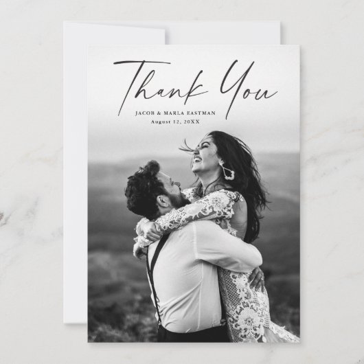 Modern Script Photo Wedding Thank You Card Einladung (Vorderseite)