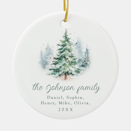 Modern Script Pine Tree Family Christmas Keramik Ornament (Vorne)