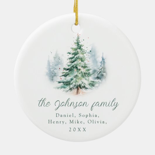 Modern Script Pine Tree Family Christmas Keramik Ornament (Hinten)
